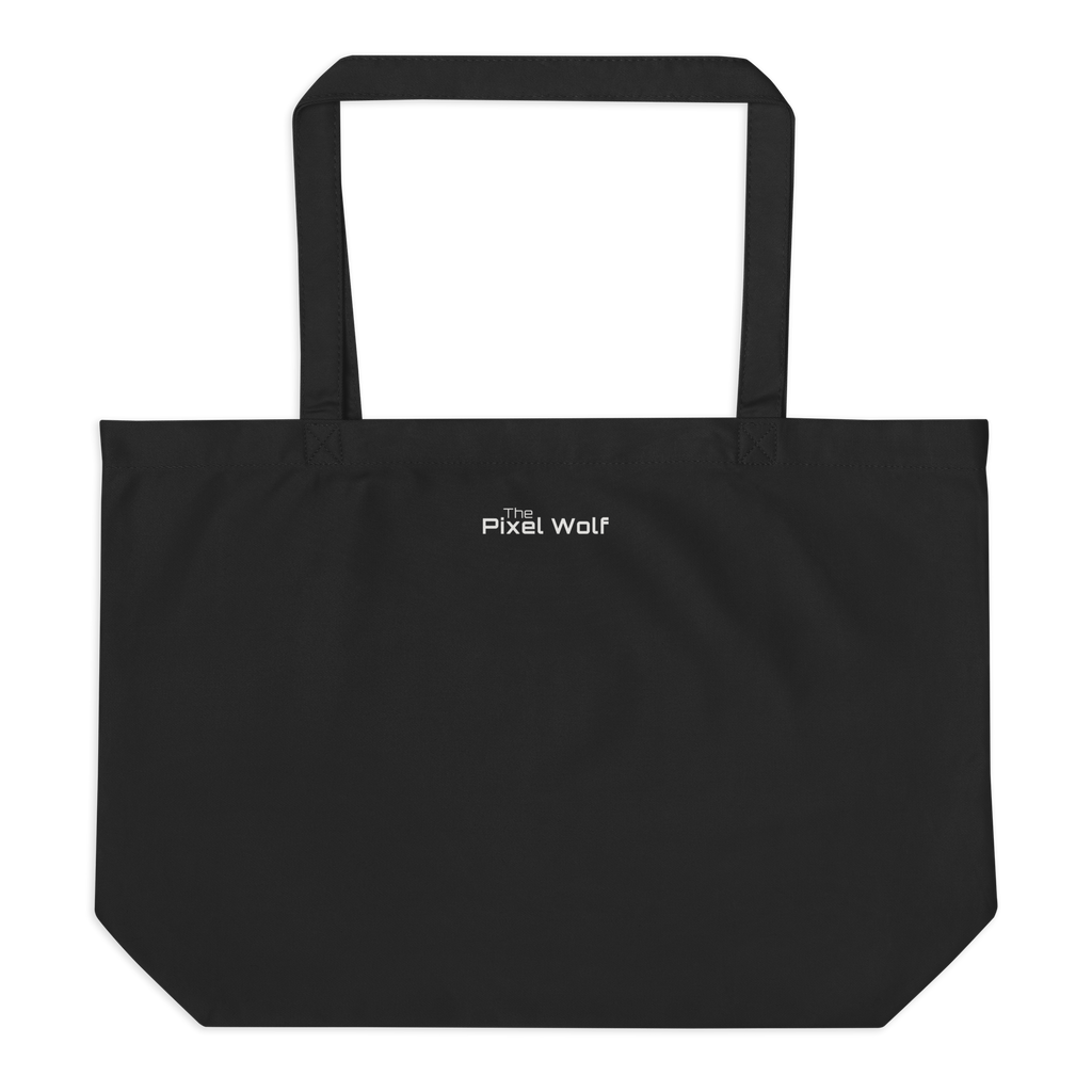 Black large organic tote bag back view – The Pixel Wolf