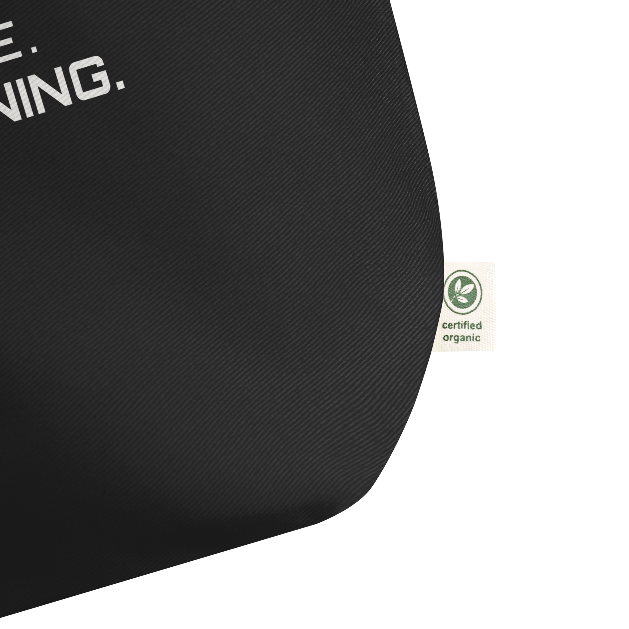Black large organic tote bag fabric detail view – The Pixel Wolf