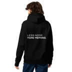Black eco hoodie lifestyle worn by model – The Pixel Wolf