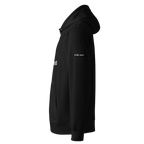 Black essential eco hoodie left side view with The Pixel Wolf logo – The Pixel Wolf