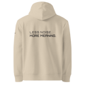 Desert Dust eco hoodie back view with “Less Noise More Meaning” slogan – The Pixel Wolf
