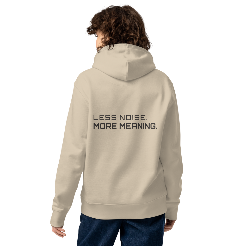 Desert Dust eco hoodie lifestyle worn by model – The Pixel Wolf
