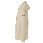 Desert Dust essential eco hoodie left side view with The Pixel Wolf logo – The Pixel Wolf