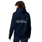 French Navy eco hoodie lifestyle worn by model – The Pixel Wolf