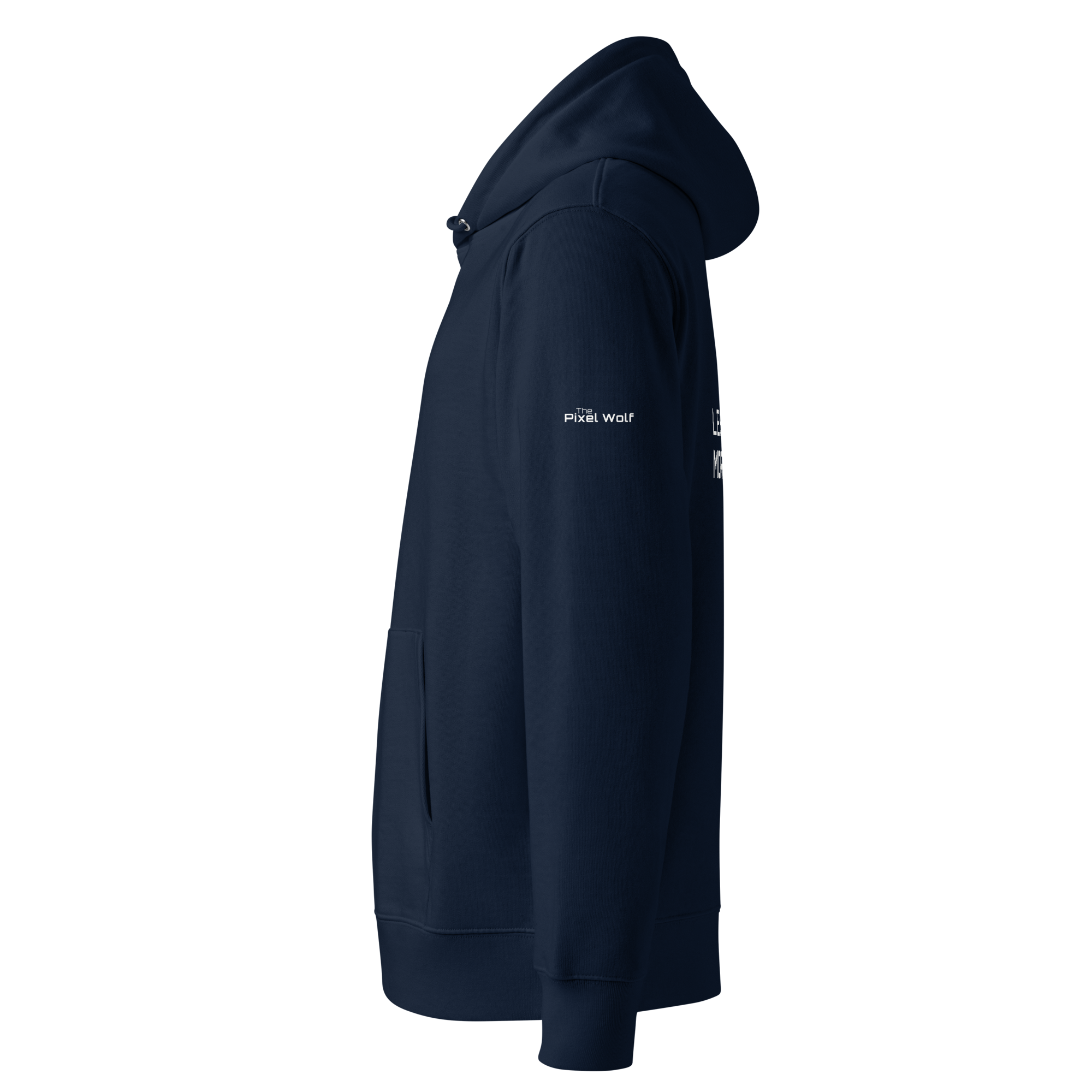 French Navy eco hoodie left side view – The Pixel Wolf