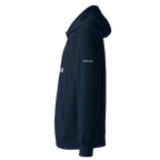French Navy essential eco hoodie left side view with The Pixel Wolf logo – The Pixel Wolf