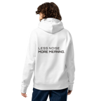 White eco hoodie lifestyle worn by model – The Pixel Wolf