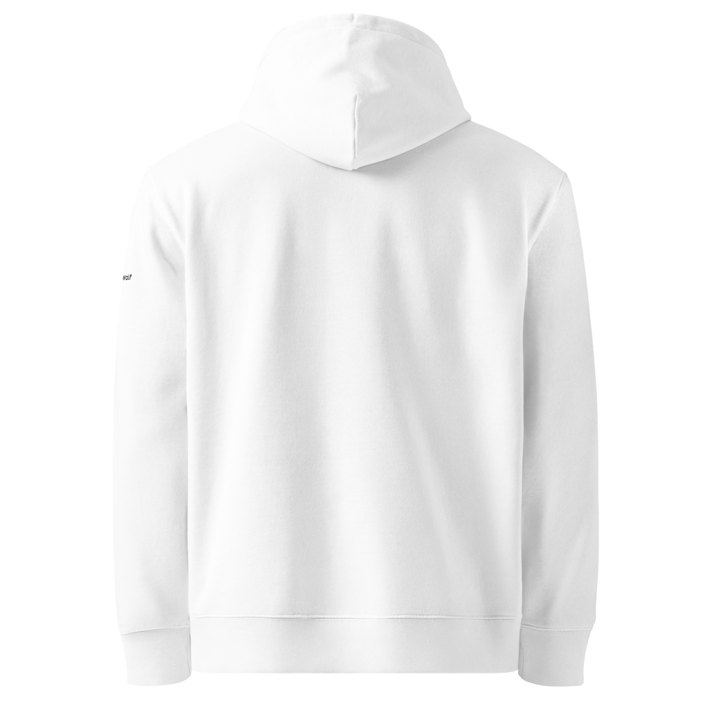 White essential eco hoodie back view – The Pixel Wolf