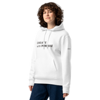White essential eco hoodie lifestyle front worn by model – The Pixel Wolf