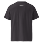 Anthracite organic cotton t-shirt with The Pixel Wolf logo printed on upper back