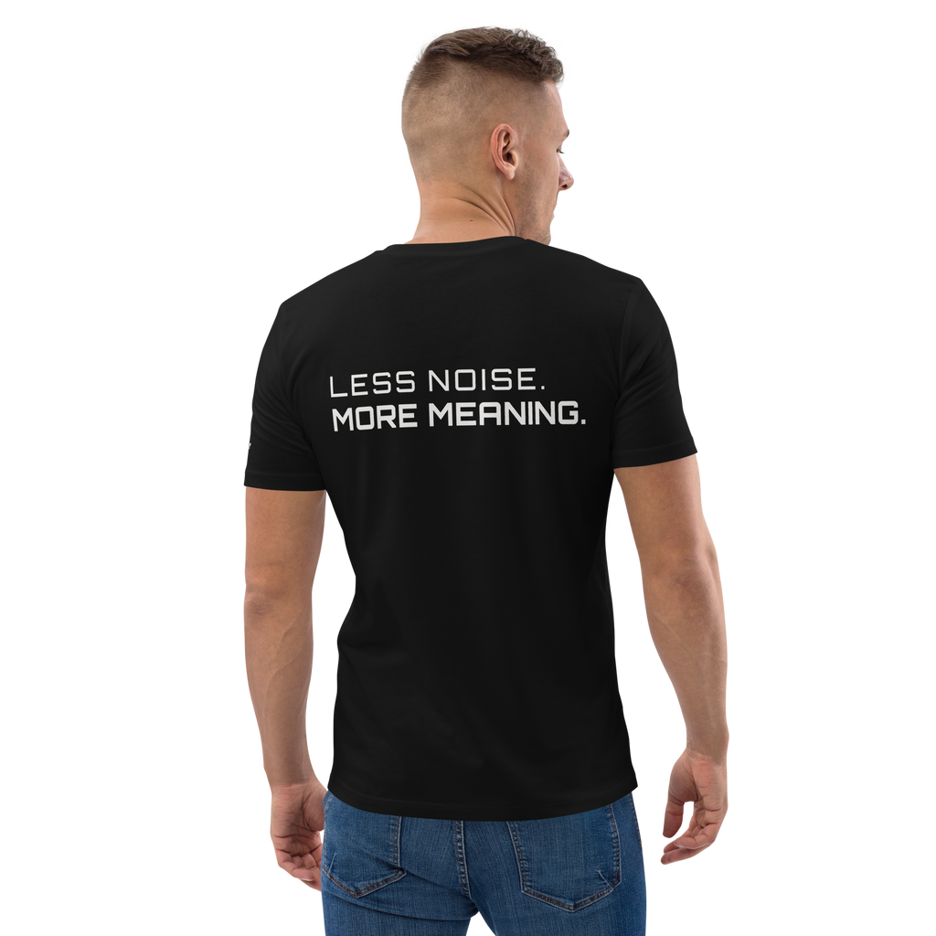 Black organic cotton t-shirt lifestyle worn by model – The Pixel Wolf