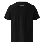 Black organic cotton t-shirt with The Pixel Wolf logo printed on upper back