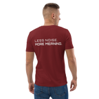 Burgundy organic cotton t-shirt lifestyle worn by model – The Pixel Wolf