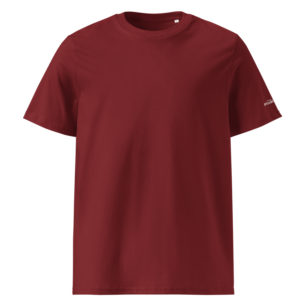 Burgundy organic cotton t-shirt front flat view – The Pixel Wolf