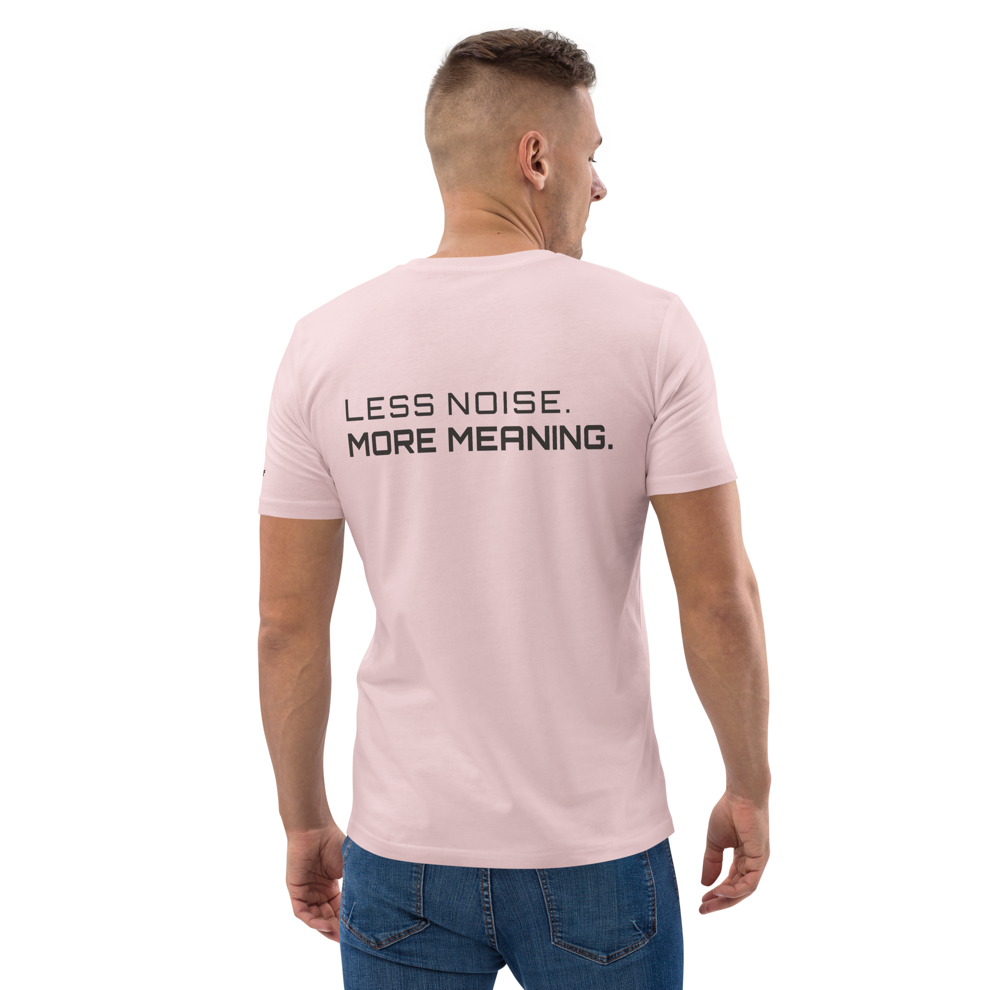 Cotton Pink organic cotton t-shirt lifestyle worn by model – The Pixel Wolf