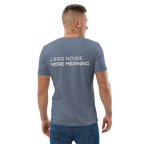 Dark Heather Blue organic cotton t-shirt lifestyle worn by model – The Pixel Wolf