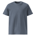 Dark Heather Blue organic cotton t-shirt front flat view – The Pixel Wolf