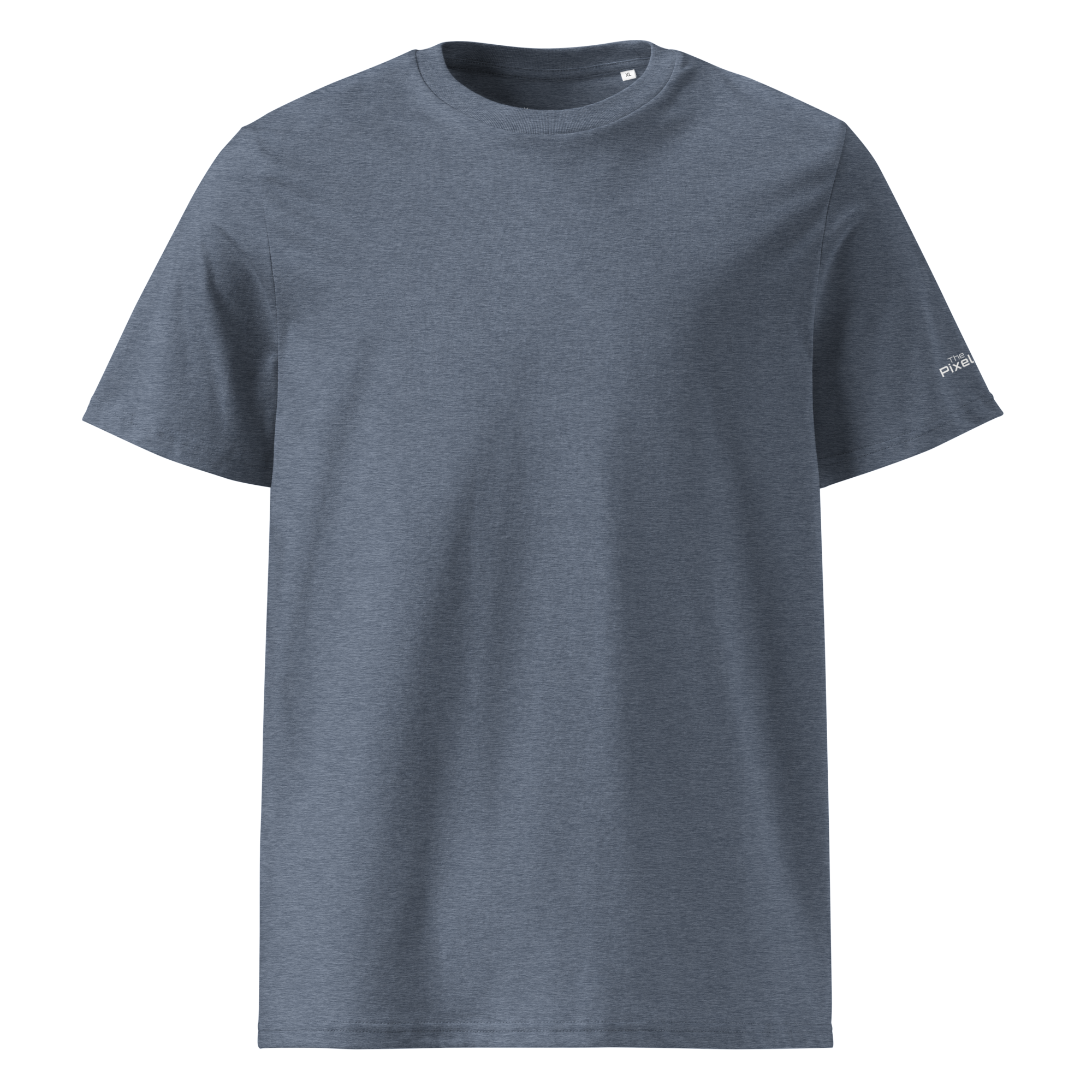 Dark Heather Blue organic cotton t-shirt front flat view – The Pixel Wolf