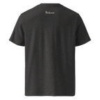 Dark Heather Grey organic cotton t-shirt with The Pixel Wolf logo printed on upper back