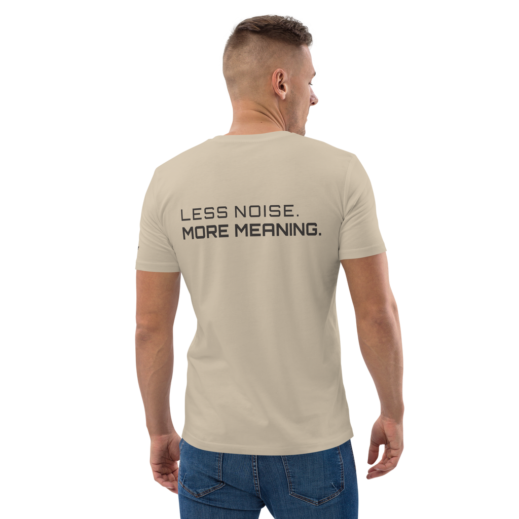 Desert Dust organic cotton t-shirt lifestyle worn by model – The Pixel Wolf