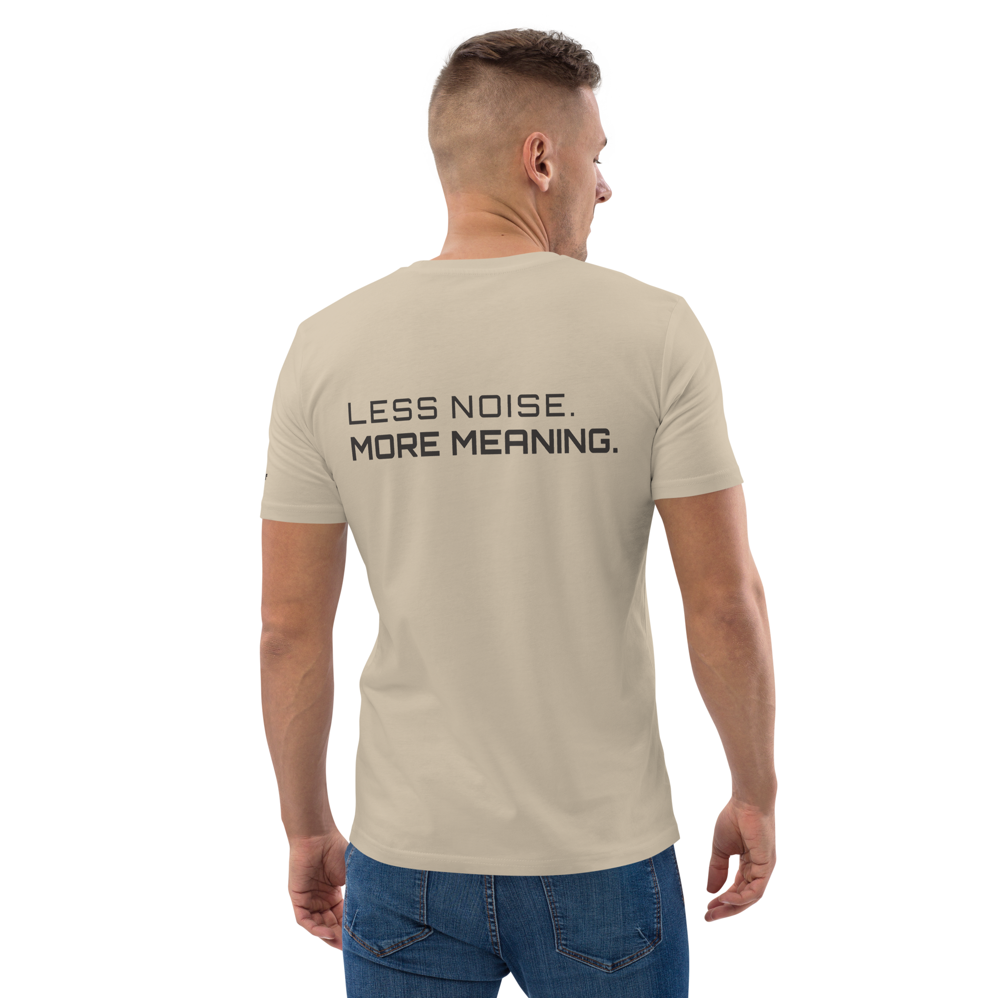 Desert Dust organic cotton t-shirt lifestyle worn by model – The Pixel Wolf