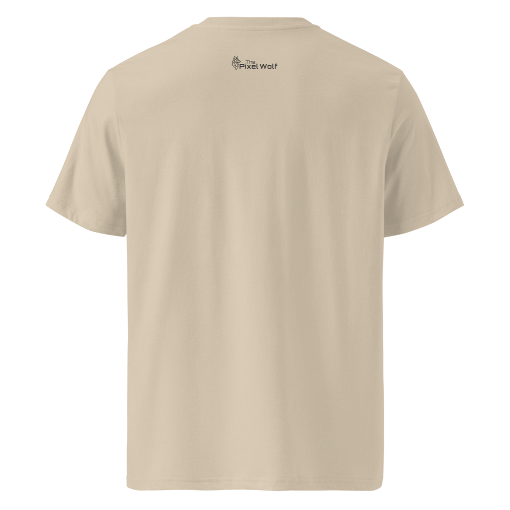 Desert Dust organic cotton t-shirt back with The Pixel Wolf logo printed on upper back