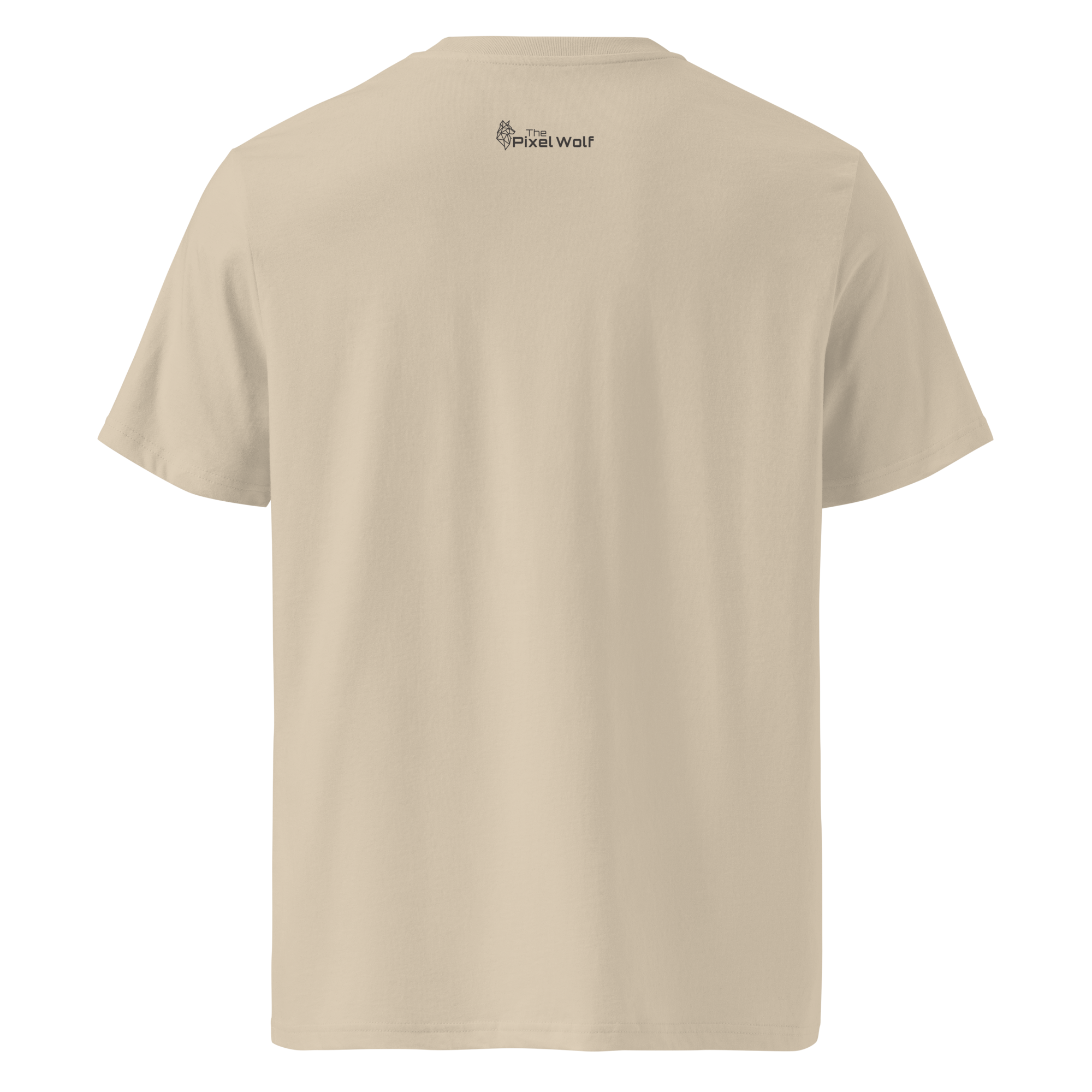 Desert Dust organic cotton t-shirt back with The Pixel Wolf logo printed on upper back