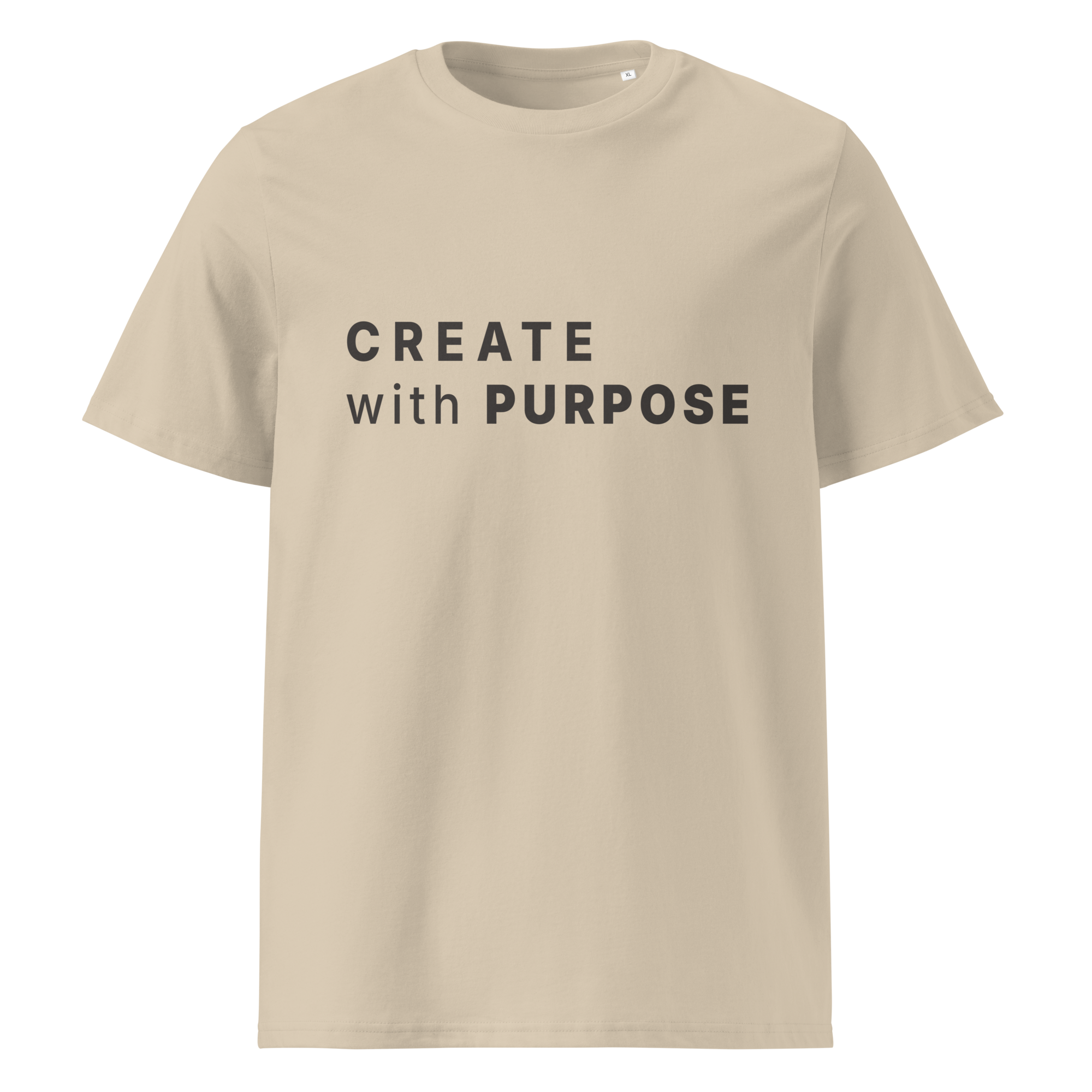 Desert Dust organic cotton t-shirt front with “CREATE with PURPOSE” print