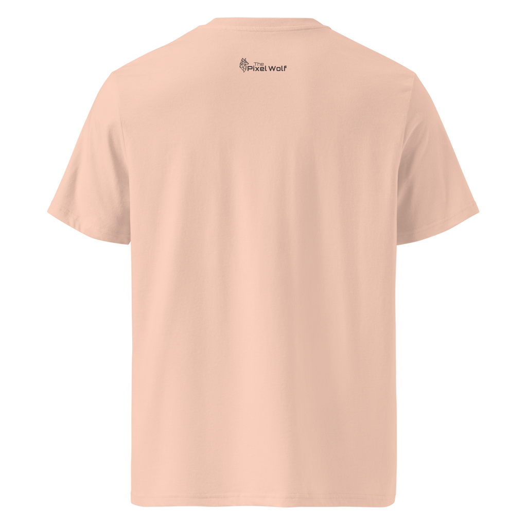 Fraiche Peche organic cotton t-shirt back with The Pixel Wolf logo printed on upper back