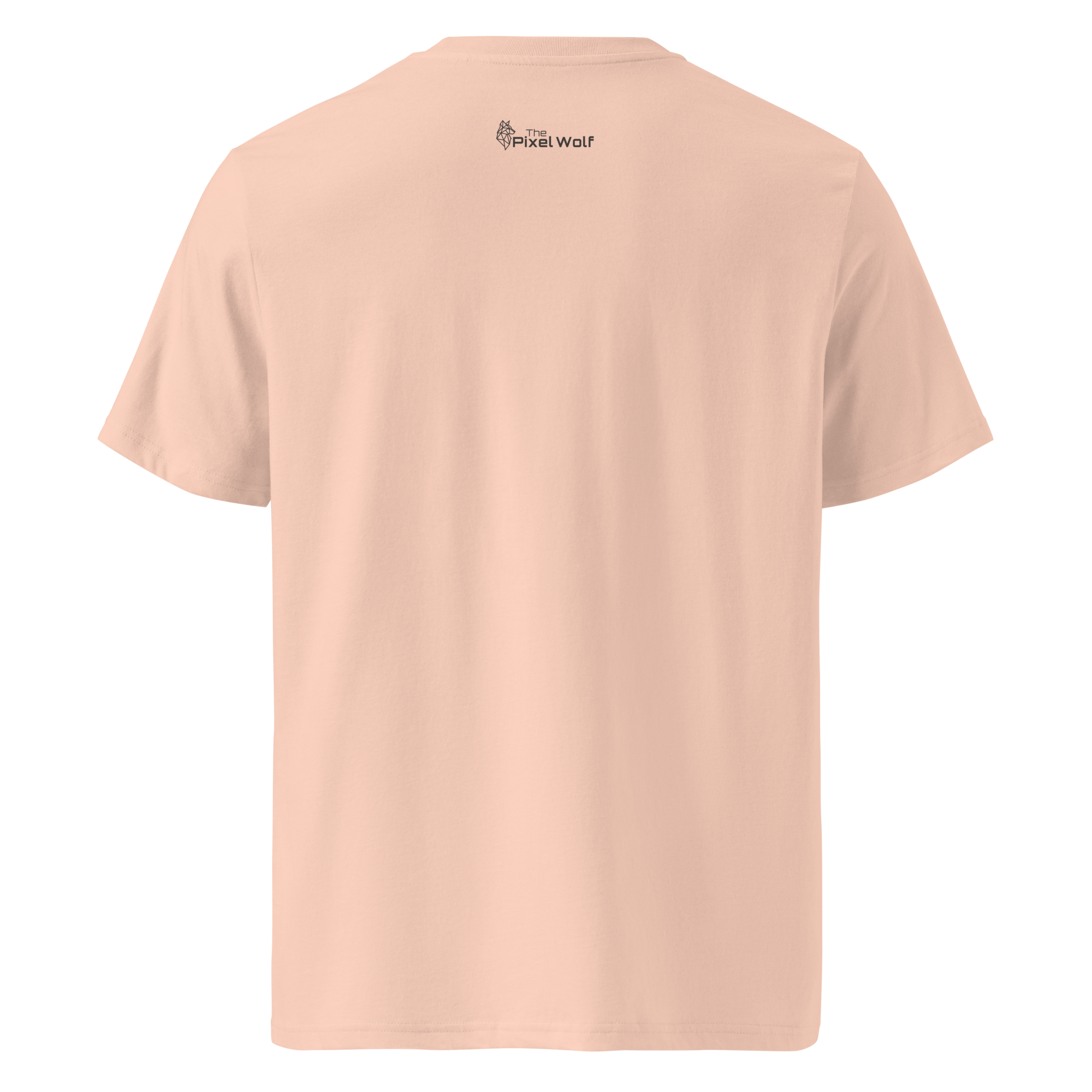 Fraiche Peche organic cotton t-shirt back with The Pixel Wolf logo printed on upper back