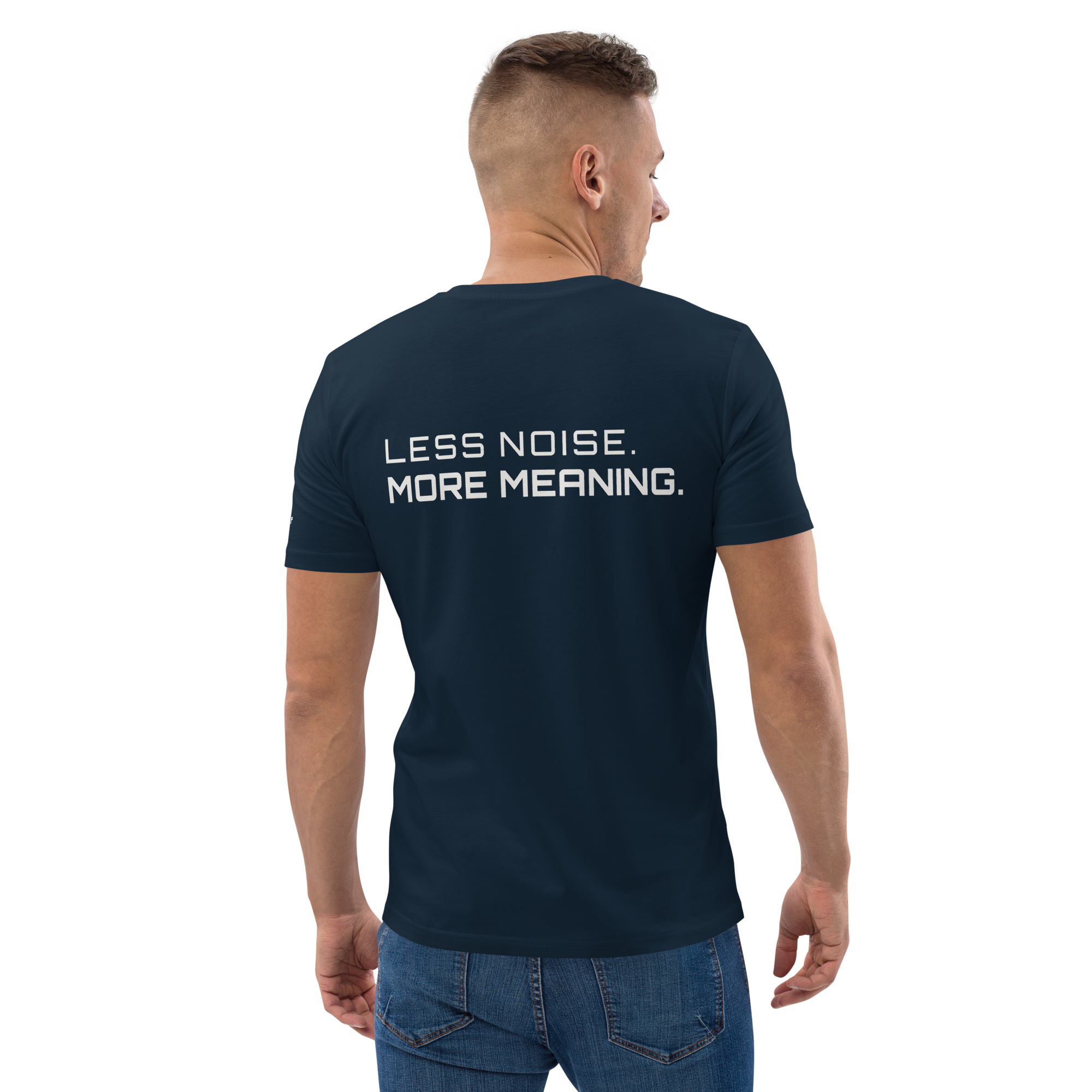 French Navy organic cotton t-shirt lifestyle worn by model – The Pixel Wolf
