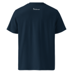 French Navy organic cotton t-shirt with The Pixel Wolf logo printed on upper back