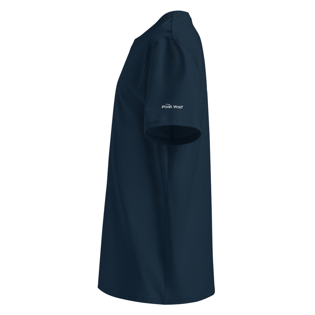 French Navy organic cotton t-shirt left side view with sleeve logo detail – The Pixel Wolf