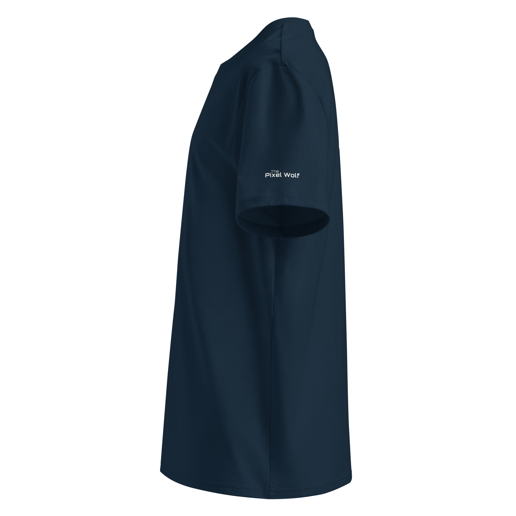 French Navy organic cotton t-shirt left side view with sleeve logo detail – The Pixel Wolf