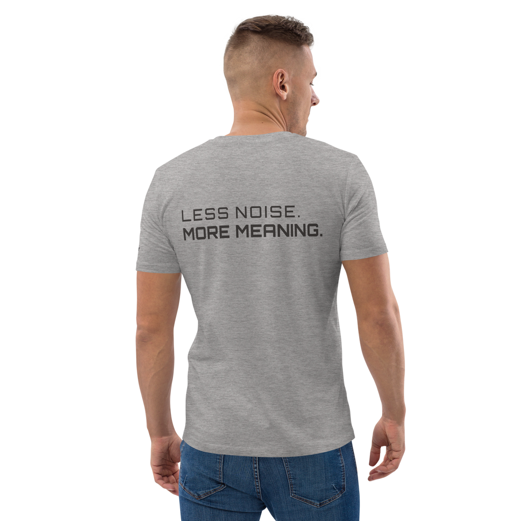Heather Grey organic cotton t-shirt lifestyle worn by model – The Pixel Wolf