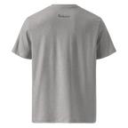 Heather Grey organic cotton t-shirt back with The Pixel Wolf logo printed on upper back