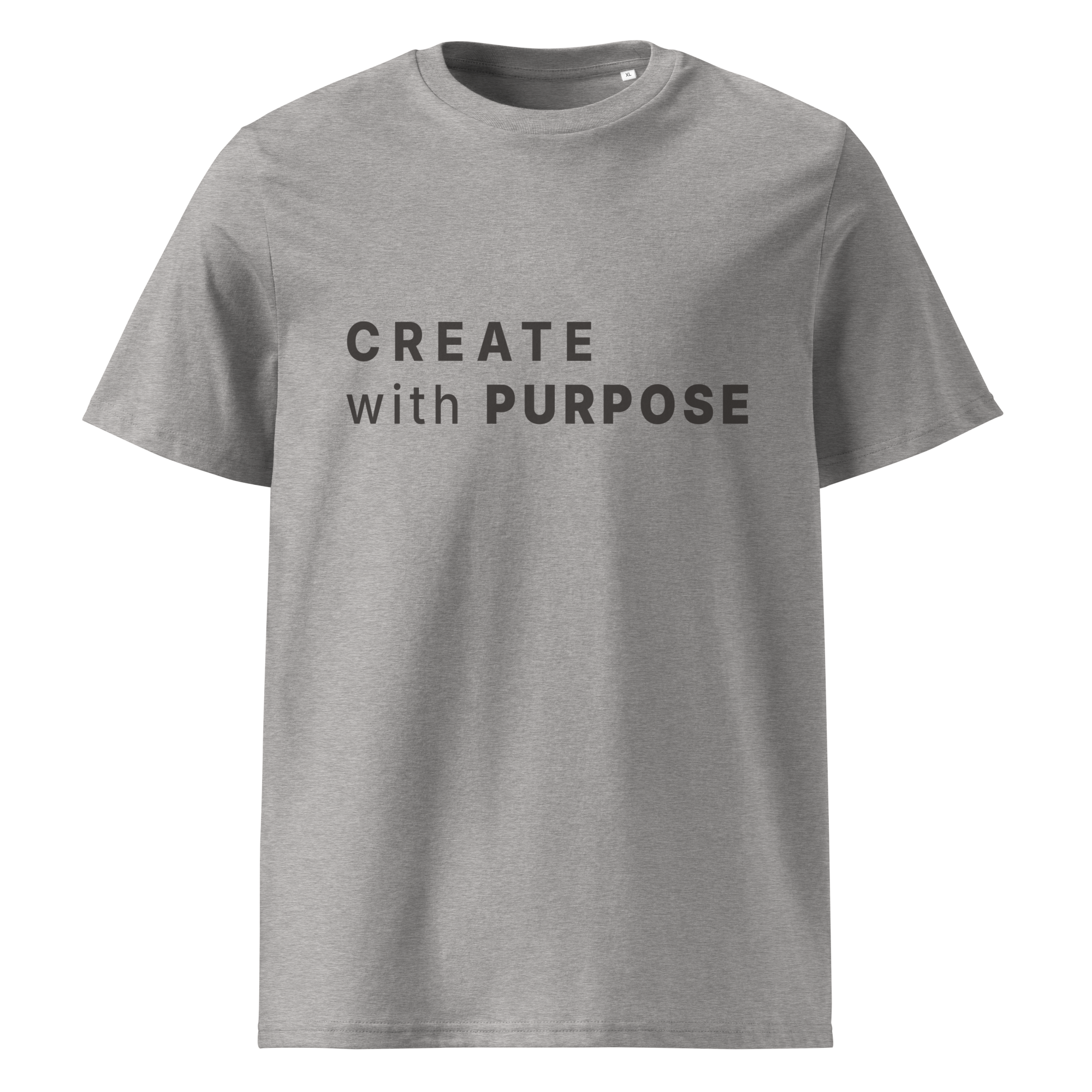 Heather Grey organic cotton t-shirt with “CREATE with PURPOSE” print on chest