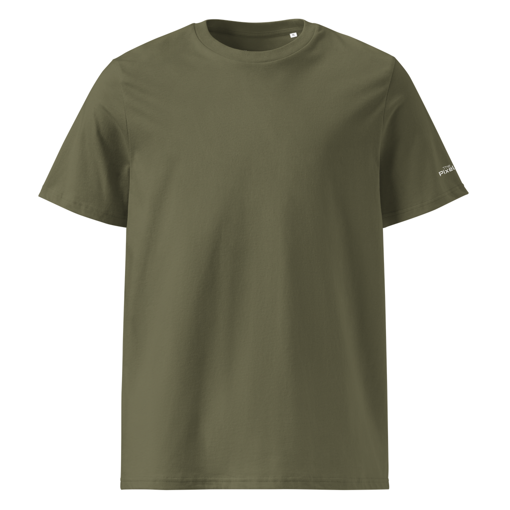 Khaki organic cotton t-shirt front flat view – The Pixel Wolf