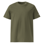 Khaki organic cotton t-shirt front flat view – The Pixel Wolf