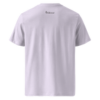 Lavender organic cotton t-shirt back with The Pixel Wolf logo printed on upper back