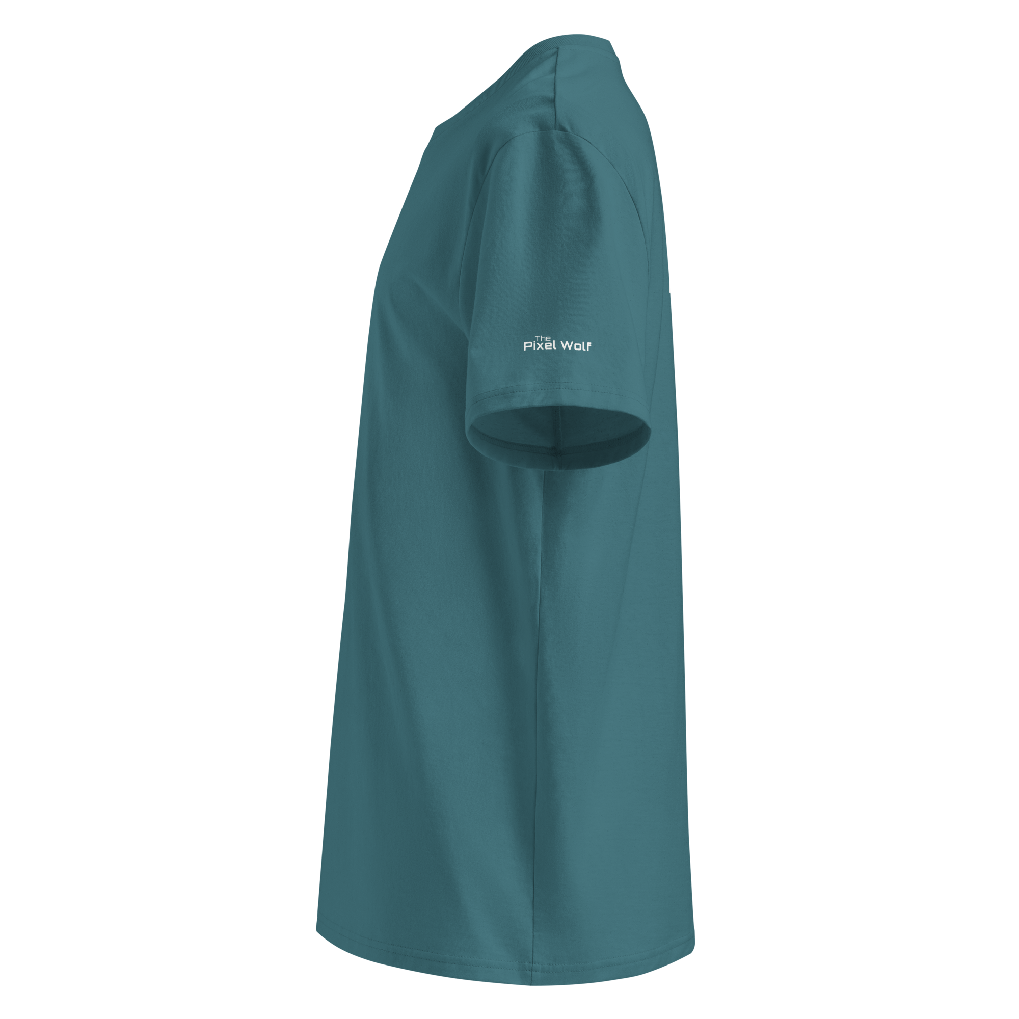 Stargazer organic cotton t-shirt left side view with sleeve logo detail – The Pixel Wolf