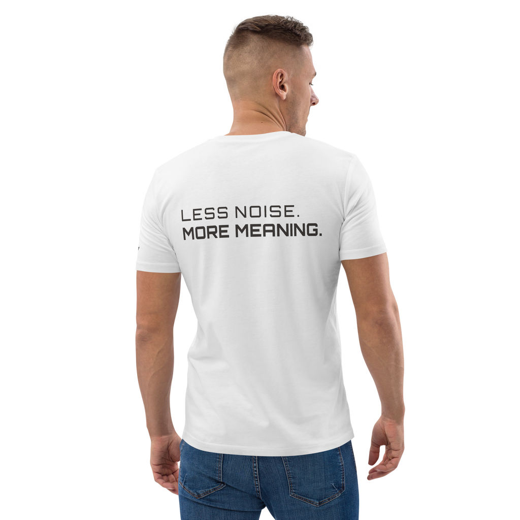 White organic cotton t-shirt lifestyle worn by model – The Pixel Wolf