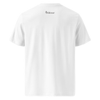 White organic cotton t-shirt back with The Pixel Wolf logo printed on upper back