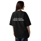 Black oversized organic high neck t-shirt lifestyle back view worn by model – The Pixel Wolf