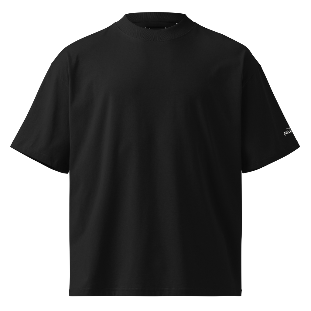 Black oversized organic high neck t-shirt front flat view – The Pixel Wolf