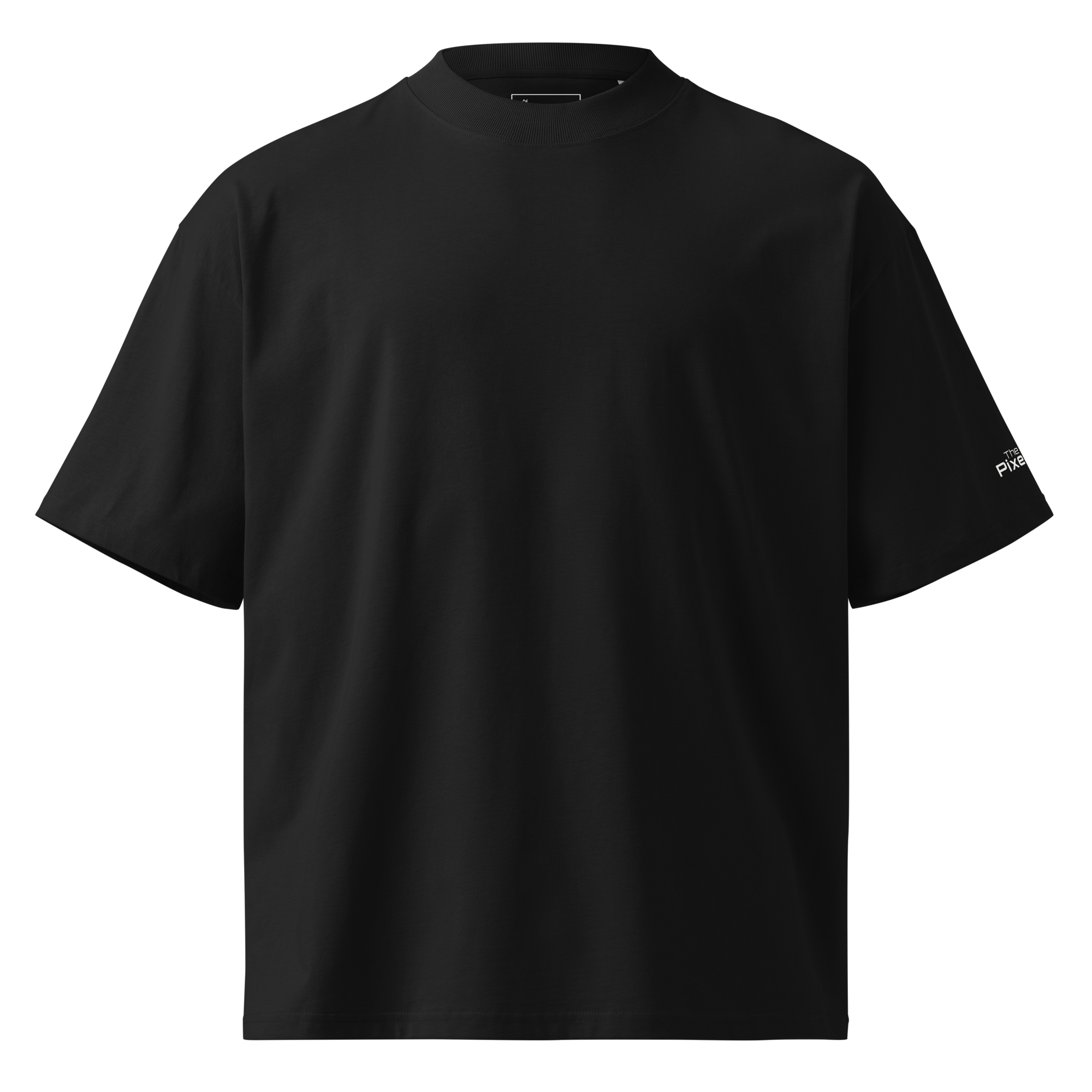 Black oversized organic high neck t-shirt front flat view – The Pixel Wolf