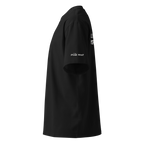 Black oversized organic high neck t-shirt left side view with sleeve logo detail – The Pixel Wolf