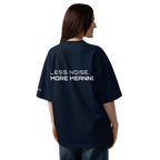 French Navy oversized organic high neck t-shirt lifestyle back view worn by model – The Pixel Wolf