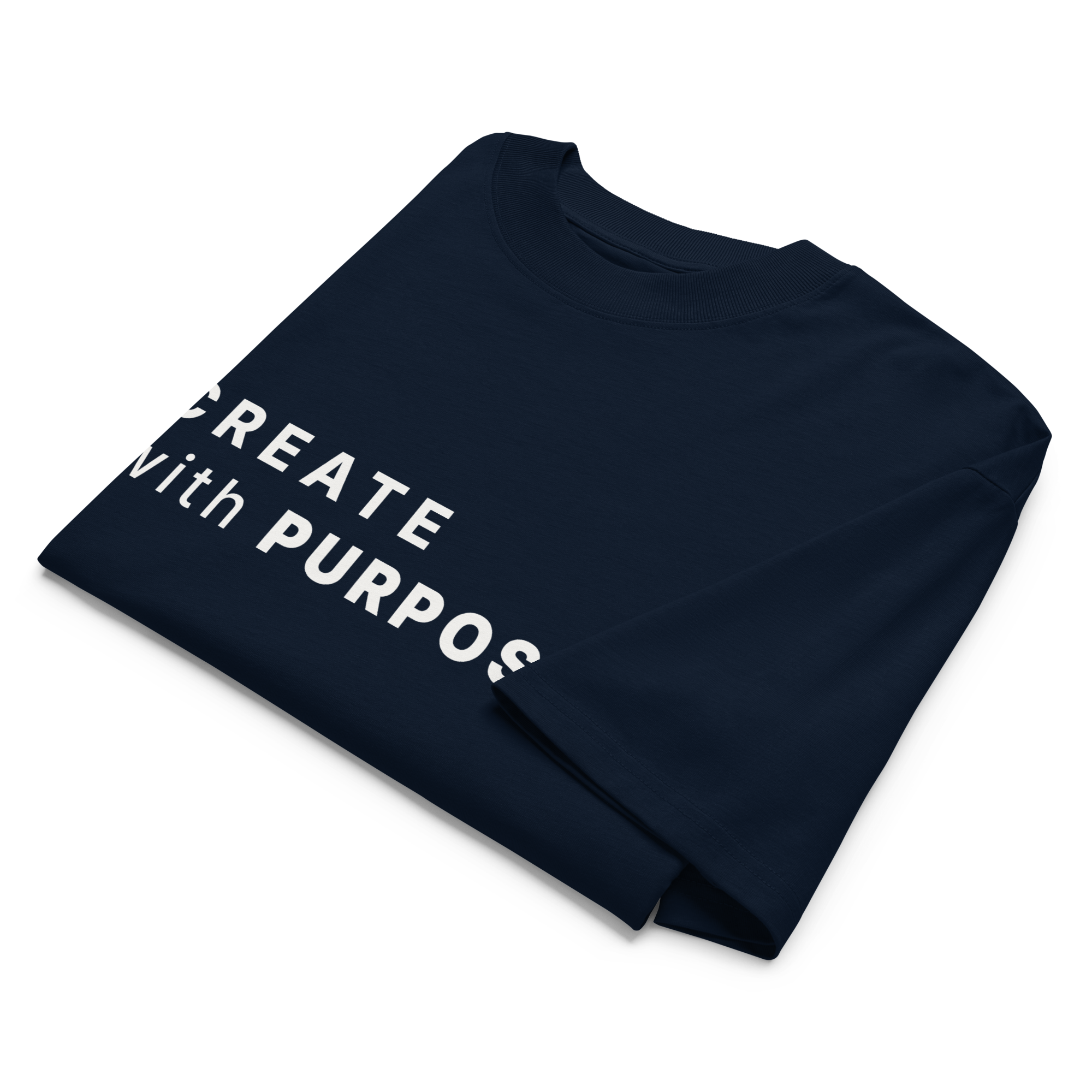 French Navy oversized organic high neck t-shirt detail view of print and collar