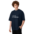 French Navy oversized organic high neck t-shirt lifestyle man wearing CREATE WITH PURPOSE